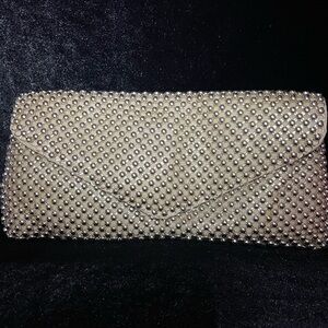 Elegant Cream Studded/chainmail Clutch